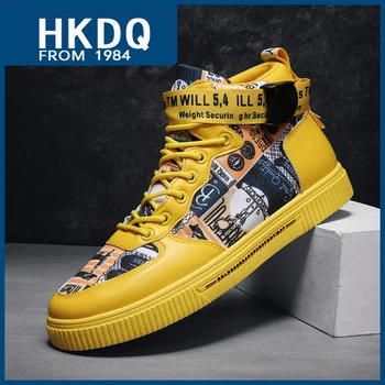 HKDQ Fashion Yellow Vyriški laisvalaikio sportbačiai Madingi suvarstomi aukštakulniai sportbačiai Moterys Komfortas Kvėpuojantys lauko riedlentės batai Vyrai