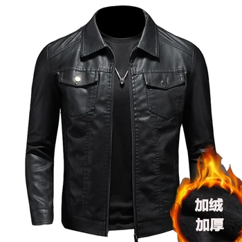 Hot Sale Collection odinė striukė plius aksominis vyriškas žiemos motociklas Sutirštintas dirbtinis odinis paltas/didelis dydis 5XL vyriškas odinis paltas