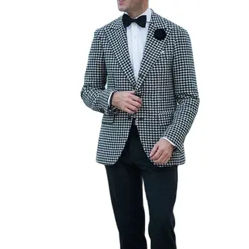 Houndstooth vyriško kostiumo paltas smailus atlapas viengubas šoninis ventiliacinis smokingas vyrui Blazer striukė verslui Prom tik Top 1 vnt