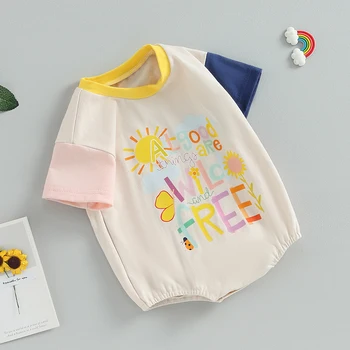 Infant Baby Romper Summer Short Sleeve Crew Neck Letters Print Casual Bodysuit Clothes for Girls Boys