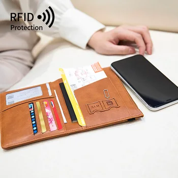 Kelionės paso krepšys Kelių kortelių kredito turėtojas Dokumento turėtojas Daugiafunkcinė monetų piniginė RFID Apsaugos nuo vagystės paso piniginė
