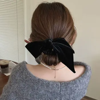 Korea Vintage Velvet Bow Scrunchie Female Solid Knot Hair Rope Ribbon Elastic Ponytail Hair Tie Accessories Women Hair Bands