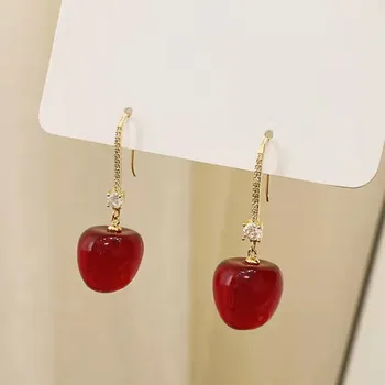 Korėjiečių mada Išskirtiniai giliai raudoni vyšnių vaisių auskarai Romantiškos vestuvės proginės dovanos Išskirtiniai moteriški papuošalai