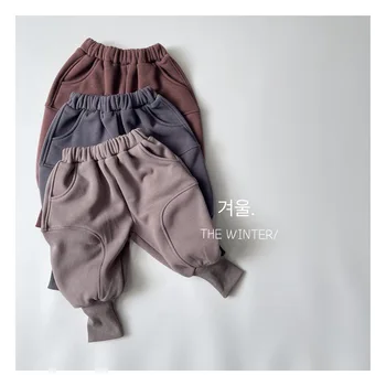 korėjiečių vaikų žieminiai drabužiai nauji vaikiški aksominiai antblauzdžiai sportinės kelnės berniukams ir mergaitėms sutirštintos kelnės ilgos kelnės