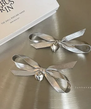 Lovely Silver Bow Barrettes Elegant Glossy Bang Clip Design Sense Side Clip Hair Accessories for Women Girl Hair Accessoires