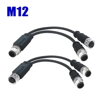 M12 kabelio jungtis Y tipo 4 5 8Pin jungiamosios vielos skirstytuvas pramoninis 250V 22AWG ekranuotas vandeniui atsparus jungties kabelis