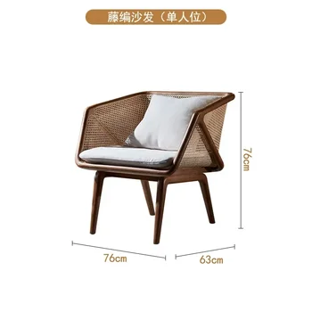 Medžio masyvo rotango sofos derinys Viduramžiais mažo dydžio japoniška svetainės sofos kėdė
