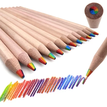 Medžio vaivorykštės spalvų pieštukų rinkiniai, įvairiaspalviai pieštukai suaugusiems ir vaikams Piešimas, kelių spalvų vaivorykštės pieštukai