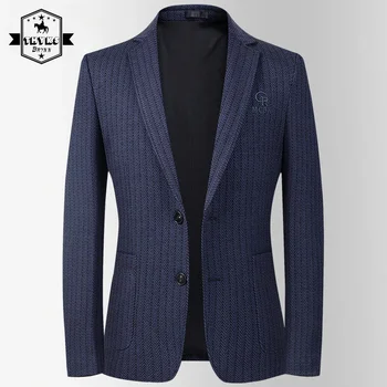 Mens žakardo elastingumas Siuvinėjimas Blazer Tops Fashion Trend Slim Fit Business Suit Jacket Male Casual Solid Formal Korean Coat