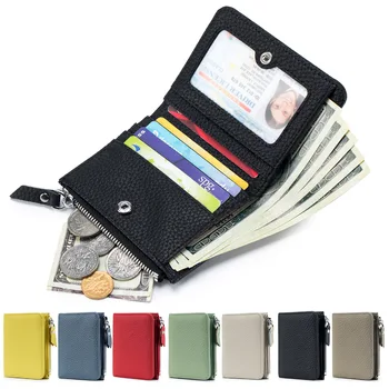Naujas natūralios odos RFID ID kreditinis bankas Vizitinių kortelių laikiklis Karvės odos monetų rankinės Prabangios sankabos plonos kišeninės piniginės moterims