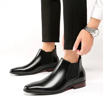 Nauji elegantiški vyriški natūralios odos kulkšnies batai Mada Solidi klasikinė vyriška suknelė Daily Chelsea batai Retro Oficialūs verslo batai