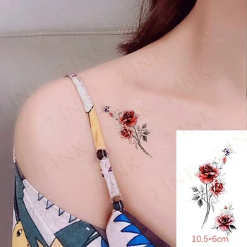 Neperšlampami laikini tatuiruotės lipdukai Moteriška miela raudona rožės gėlė Violetinė drugelio kūno meno ranka Netikras Tatto blykstė Tatoo