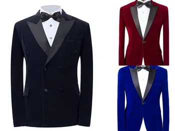 New Fashion Velvet Mens Suits Groom Wedding Prom Slim Fit Vyriški kostiumai Individualūs Terno Masculino kostiumai 2 vnt.(Švarkas+Kelnės)