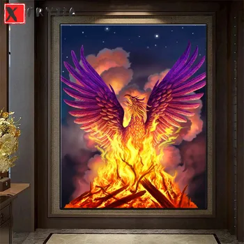 Pasidaryk pats deimantų tapyba Gyvūnų ugnis Feniksas Skraidantis paukštis Deimantinė mozaika Pilnas grąžtas Kvadratinis siuvinėjimas Kryžiaus dygsnis Rankų darbo hobis