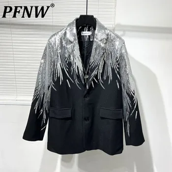 PFNW Original Darkwear Style Personality Irregular Sequin Patchwork Loose Fit Suit Vyriškos mados etiketės nišinio dizaino paltas 12Z4656