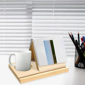 Planšetinis lizdas Knygų stovas Stilinga medinė trikampė knygų lentyna su puodelio laikikliu Planšetinio kompiuterio lizdas namų organizavimui Skaitymo patogumas