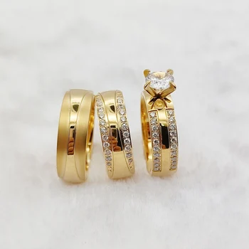 Prabangūs Dubajaus karūnos vestuvinių sužadėtuvių žiedų rinkiniai poroms 24k paauksuoti kubiniai cirkonio deimantiniai žiediniai papuošalai