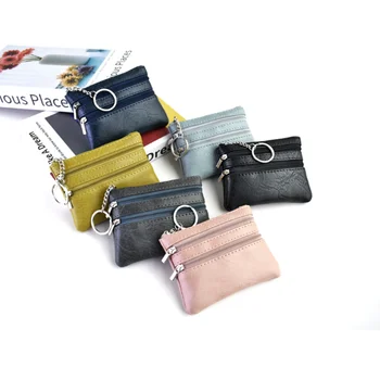PU odinės monetų piniginės Moteriškos mažos keisti pinigų krepšiai kišeninės piniginės raktų laikiklio dėklas Mini funkcinis maišelis užtrauktuku kortelių piniginė