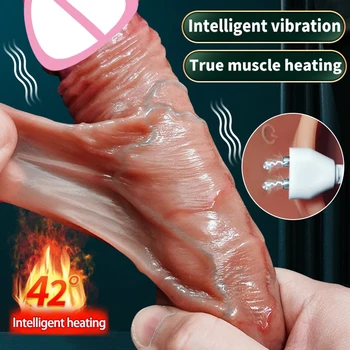 Realistiškas didelis Dildo vibratorius Teleskopinis moterų masturbacijos siurbtukas Šildymo varpos nuotolinio valdymo pultas Penis moterims Sekso žaislai