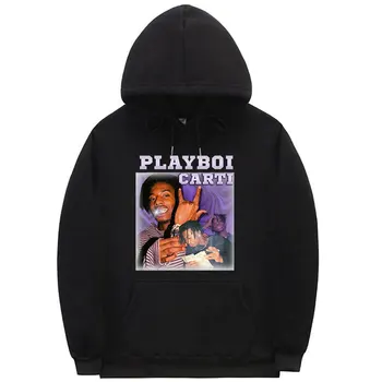 Reperis Playboi Carti Grafinis atspaudas Džemperis su gobtuvu Unisex ilgomis rankovėmis džemperis su gobtuvu Vintage Hip Hop vilnos gobtuvai Gatvės drabužių poros