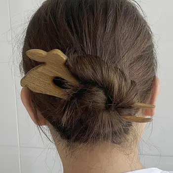 Senovinio stiliaus kačių triušio medinis plaukų segtukas Pasidaryk pats Cheongsam plaukų segtukas Šukavimas Etniniai plaukų segtukų priedai Klasikiniai plaukai Hanfu J0F2