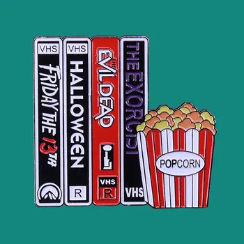 Siaubo filmas VHS Chill Popcorn Emalio smeigtukai Sagės Kolekcionavimas Atlapų ženkliukai Vyrai Moterys Mados papuošalai Dovanos Puošia kuprinės apykaklę