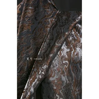 Silver Brown Wave Plain Stereo Textured Jacquard Gilt Reflective Fabric Suit Coat Drabužių dizainerių audiniai