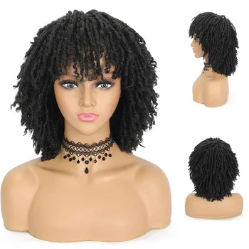 Sintetinis afro perukas Aukštos kokybės trumpi dreadlock plaukai moteriški minkšti dirbtiniai lokiai Garbanotas perukas su kirpčiukais juodaodėms moterims Nėrimo perukai
