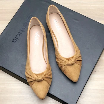 Tan Flats for Women Pointed Toe Size 33 34 42 43 Solid Color Congise Basic Flat Heels OL Working Shoes Nice Quality Rose Red