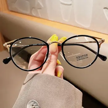 Vintažiniai anti mėlynos šviesos akinių rėmeliai Apvalus objektyvas Biuro kompiuterio akiniai Metaliniai anti UV skaidrūs akiniai Ultra Šviesos rėmelis Unisex