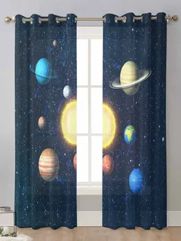 Visatos žvaigždėtas dangus Saulės sistema Planeta Vientisos užuolaidos Svetainės langas Voile Tiulio užuolaidos Kortinas Užuolaidos Namų dekoras