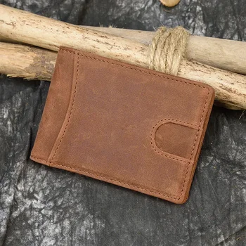 Vyriškos natūralios odos kortelių laikiklis Pašėlęs arklio odos retro dolerio spaustukas RFID blokuojantis pinigų spaustukas Cowhide piniginė