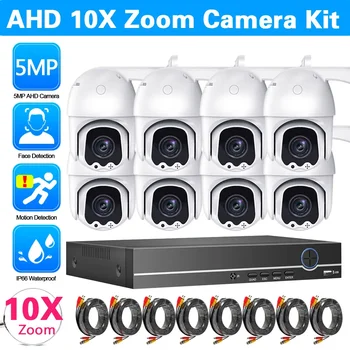 XMEYE AHD kupolo kameros sistema 8CH AHD DVR komplektas 5MP 10X priartinimas PTZ apsaugos kamerų komplektas H.265 vaizdo stebėjimo sistemos komplektas 4CH