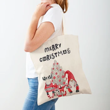Žiemos Kalėdų eglutė Kalėdų senelio dovanų rankinė sulankstomas audinys Pirkėjo krepšys Harajuku stiliaus drobė Tote Lady pirkinių krepšiai