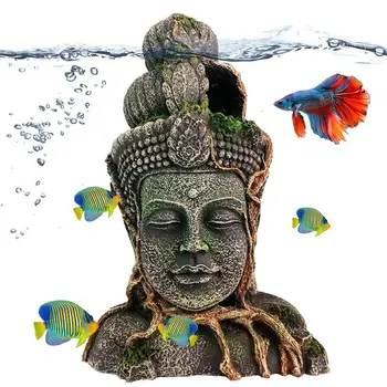 Žuvų rezervuaras Budos statula Budos galvos skulptūra Žuvų bako dekoravimas Budos figūrėlė Žuvų rezervuaro papuošalai Povandeninis kraštovaizdis